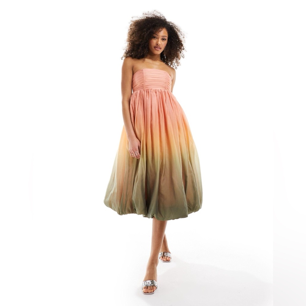 & Other Stories strapless midi dress with bubble hem in soft peach ombré